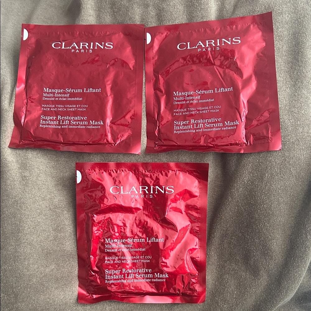 Clarins Super Restorative Instant Lift Serum Mask. Bundle of 3.One sheet in each